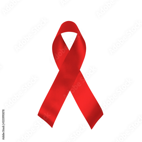 Obraz na plátně Red awareness ribbon on white background, close up