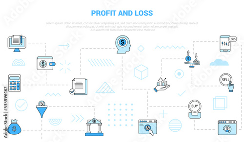 p and l profit and loss concept with icon set template banner with modern blue color style