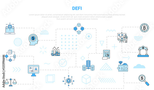 defi decentralized finance concept with icon set template banner with modern blue color style