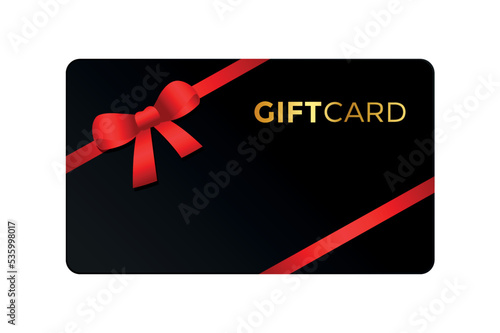 black gift card voucher with red bow isolated on white
