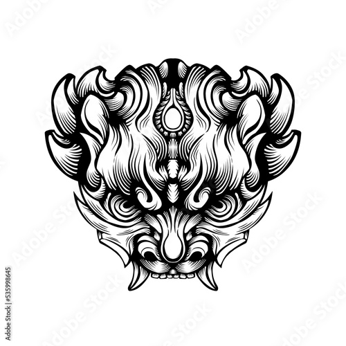 Japnese oni mask devil hand drawn illustration