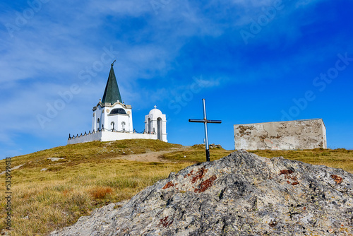 Canvas Print North Macedonia - August 16, 2022: The Serbian-built Saint Peter Orthodox chapel on the top Kajmakcalan