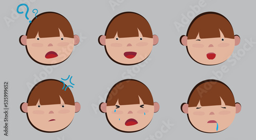 set of cartoon child with different emotions