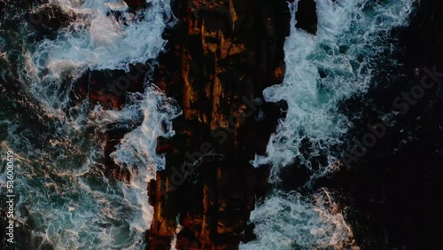 Aerial view ocean crashing on the rocks in beautiful Newport, Rhode island ,USA