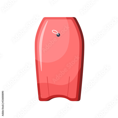 Bodyboard for water sport. Short boogie body board with loop. Foam item for swimming, wave surfing, summer activity, top view. Flat graphic vector illustration isolated on white background