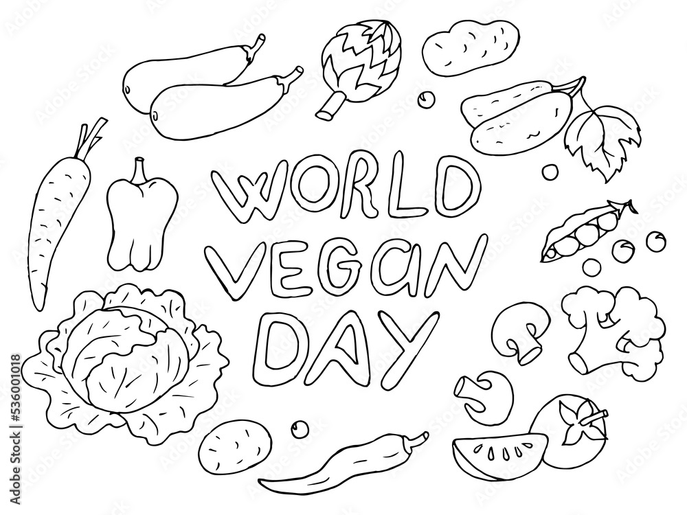World Vegan Day. Vector Illustration of World Vegetarian Day for Social Media Post , Postcard, Banner, Greetingcard. Vector illustration on white background World Vegan Day. Vector Illustration of World Vegetarian Day for Social Media Post , Postcard, Banner, Greetingcard. Vector illustration on white background
