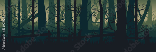 spooky silhouette forest landscape vector illustration good for wallpaper, background, banner, backdrop, halloween and design template