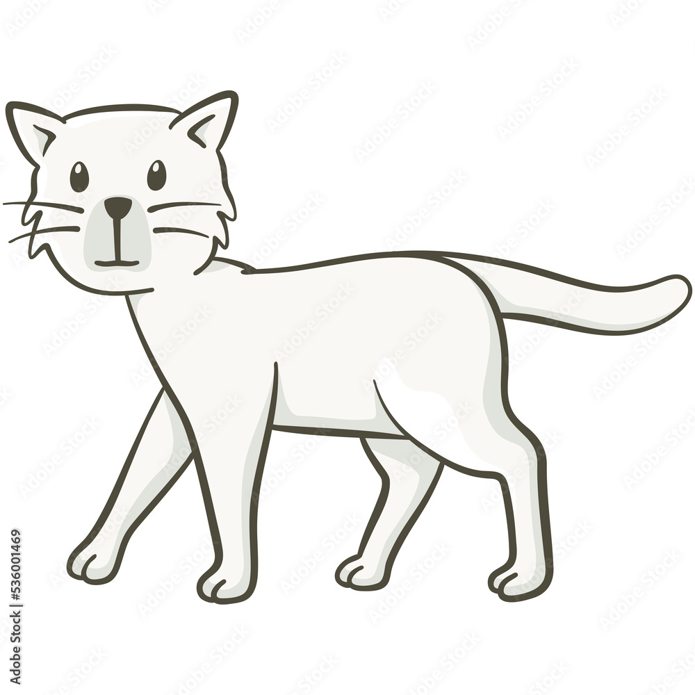 Cute cat walking. Cute illustration of a little cat looking at us while walking. Vector illustration on white background.