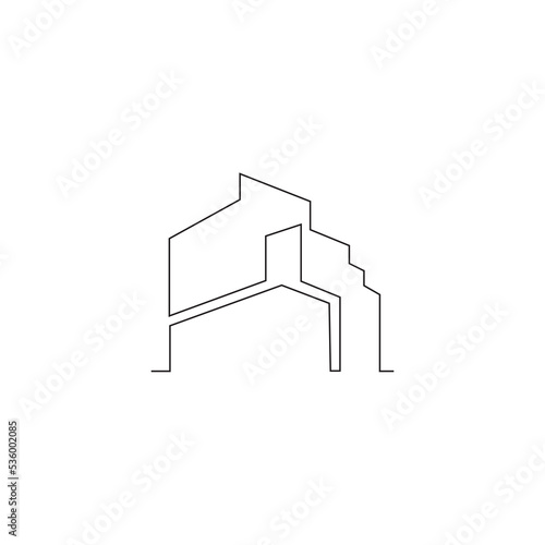 Continuous one line drawing of luxury apartment house in the middle of town. Home building construction hand drawn minimalist concept. Modern single line draw design vector graphic illustration