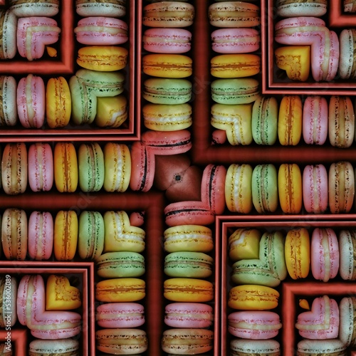 pattern and design inspired by an arrangement of colourful macaroons