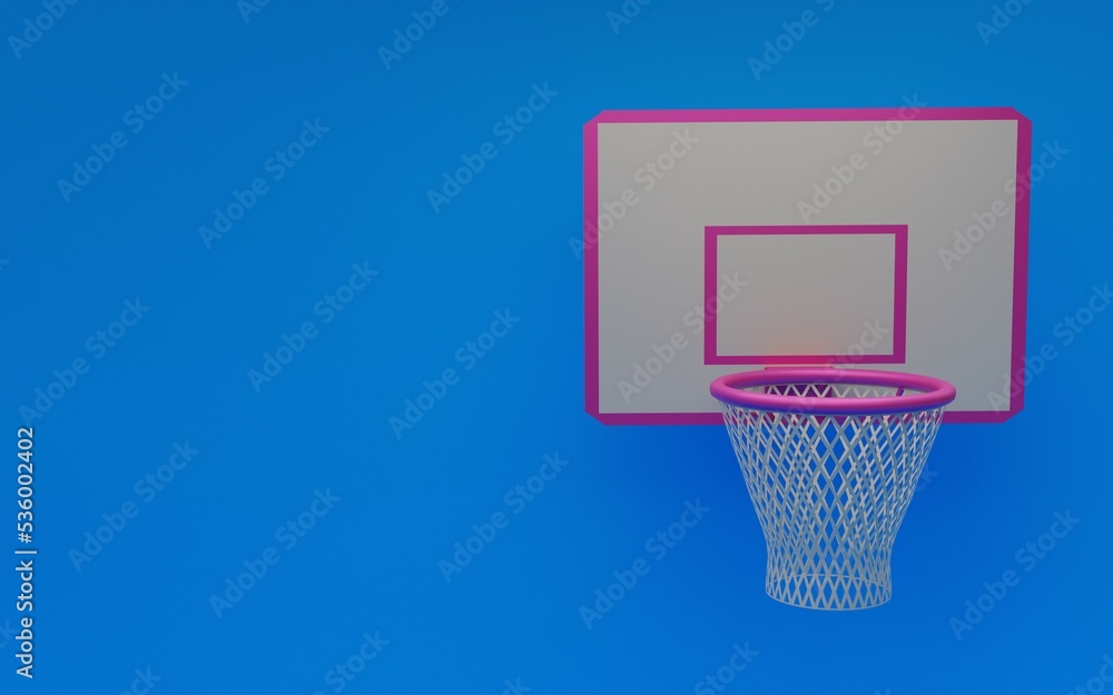 3D illustration. basket with net of a basketball court, blue background, 3D rendering.
