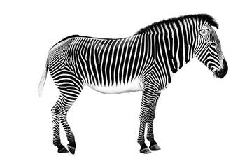 Side view pfoto of a zebra isolated on transparent background, african wildlife animal profile, png file
