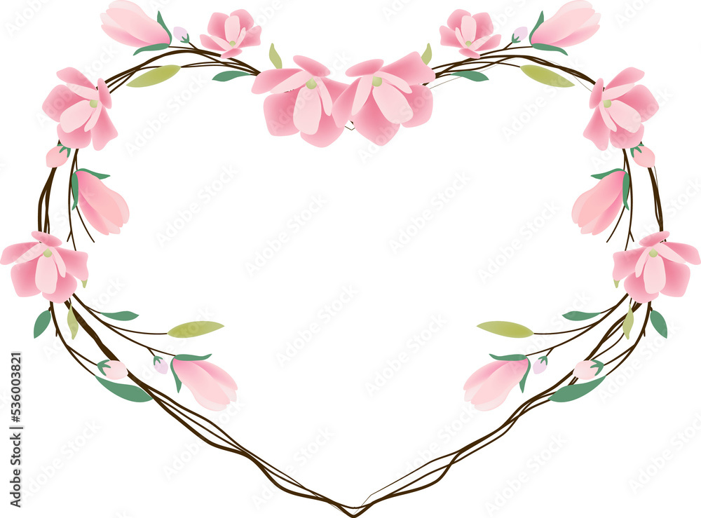 pink magnolia heart wreath frame for valentine banner