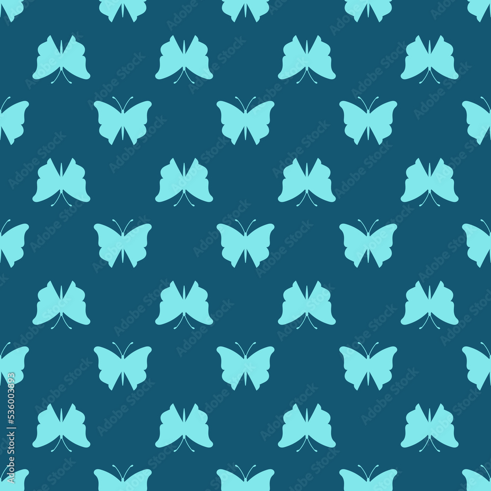 vector seamless pattern with butterflies, blue silhouettes of butterflies on a blue background, beautiful minimalistic background