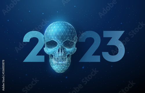 Abstract blue scull and number 2023 New Year greeting card.