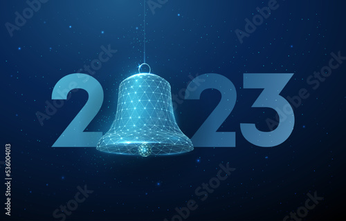 Abstract Happy 2023 New Year greeting card with bell