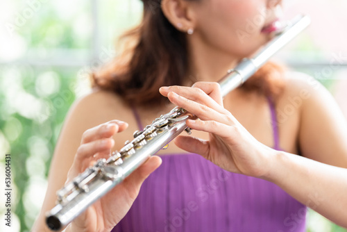 Flute : A closeup of hands of a musician playing the flute, detail shot, classical music, wind instrument performance player up close abstract..