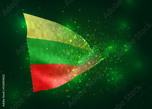 Bulgaria, on vector 3d flag on green background with polygons and data numbers