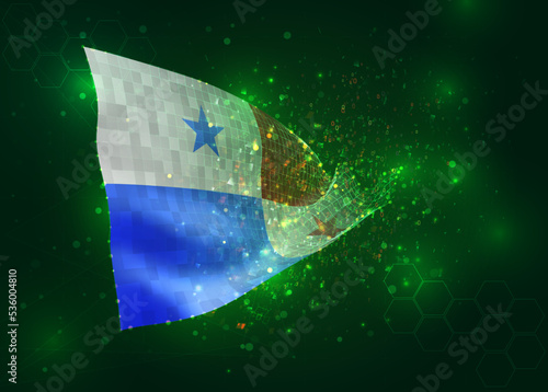 Panama, on vector 3d flag on green background with polygons and data numbers