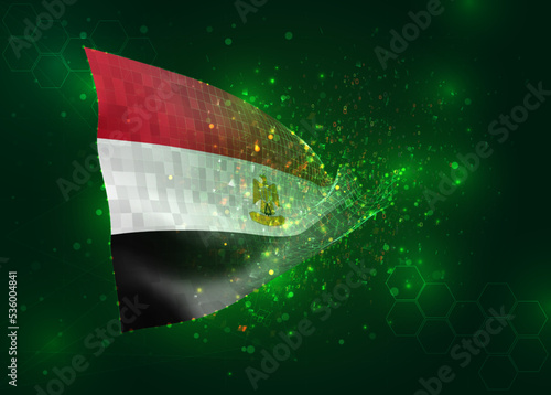 Egypt  on vector 3d flag on green background with polygons and data numbers
