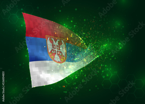 Armenia, on vector 3d flag on green background with polygons and data numbers