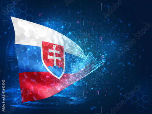 Slovakia,  vector flag, virtual abstract 3D object from triangular polygons on a blue background