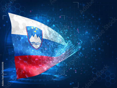 Slovenia,  vector flag, virtual abstract 3D object from triangular polygons on a blue background