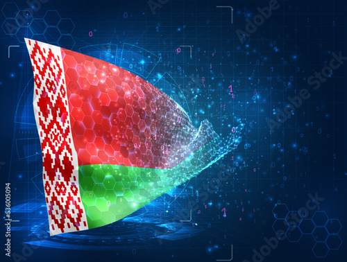 Belarus,  vector flag, virtual abstract 3D object from triangular polygons on a blue background