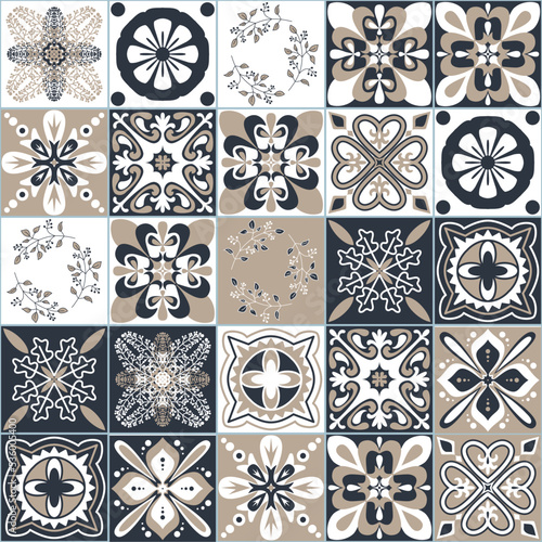 Black beige white seamless pattern in Moroccan Arabic style, vector illustration for interior decoration