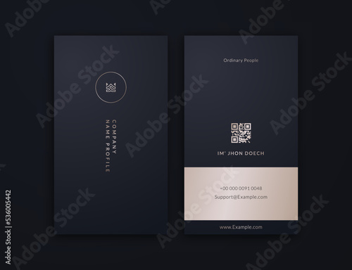 business card, dark blue and gold vertical card name, vertical luxury editable business card template