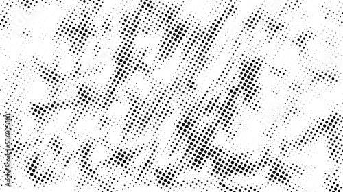 Grunge halftone background. Dirty comic pixelated texture. Abstract spotted and painted wallpaper. White and black canvas. Vector 