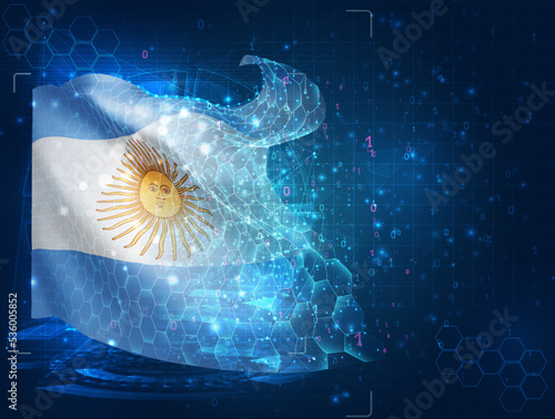 Argentina,  vector flag, virtual abstract 3D object from triangular polygons on a blue background