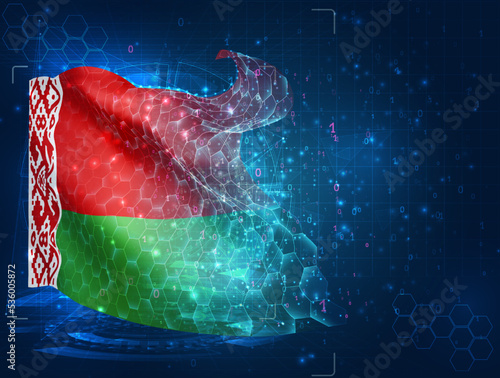 Belarus,  vector flag, virtual abstract 3D object from triangular polygons on a blue background