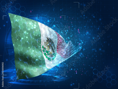 Mexico,  vector flag, virtual abstract 3D object from triangular polygons on a blue background