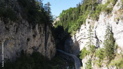 Aerial view of Trigrad Gorge at Rhodope Mountains, Smolyan Region, Bulgaria photo