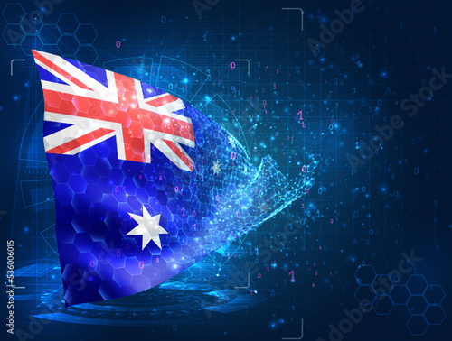 Australia,  vector flag, virtual abstract 3D object from triangular polygons on a blue background
