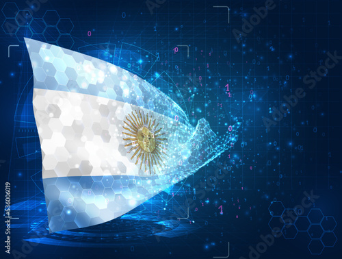 Argentina,  vector flag, virtual abstract 3D object from triangular polygons on a blue background