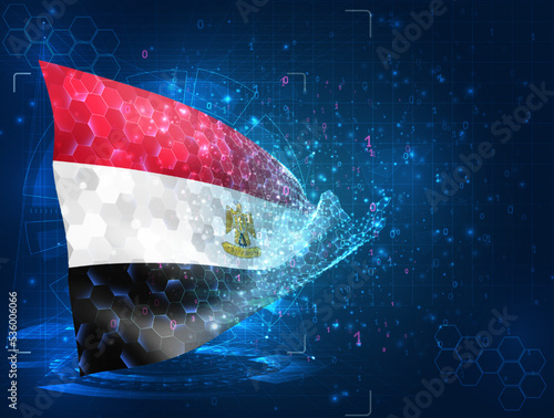 Egypt,  vector flag, virtual abstract 3D object from triangular polygons on a blue background