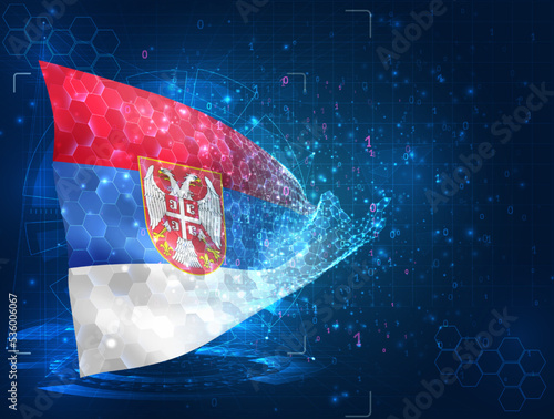 Armenia,  vector flag, virtual abstract 3D object from triangular polygons on a blue background