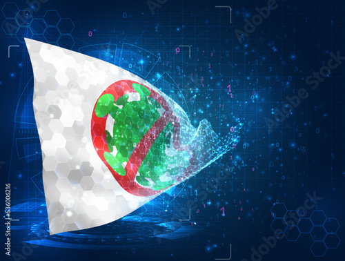 Virus,  vector flag, virtual abstract 3D object from triangular polygons on a blue background