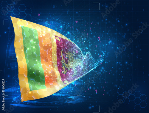 Sri Lanka,  vector flag, virtual abstract 3D object from triangular polygons on a blue background
