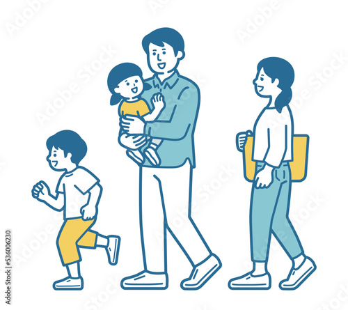 Parents and children walking happily