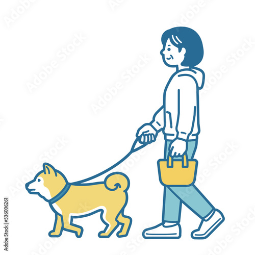 woman walking the dog