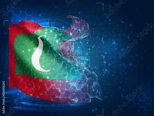 Maldives,  vector flag, virtual abstract 3D object from triangular polygons on a blue background