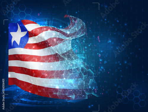 Liberia,  vector flag, virtual abstract 3D object from triangular polygons on a blue background