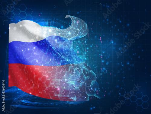 Russia,  vector flag, virtual abstract 3D object from triangular polygons on a blue background