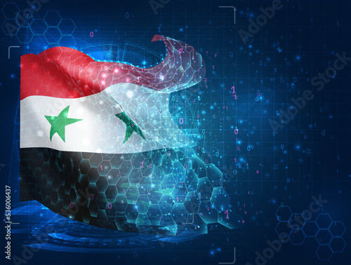 Syria, vector flag, virtual abstract 3D object from triangular polygons on a blue background