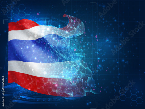 Thailand,  vector flag, virtual abstract 3D object from triangular polygons on a blue background