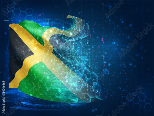 Jamaica,  vector flag, virtual abstract 3D object from triangular polygons on a blue background