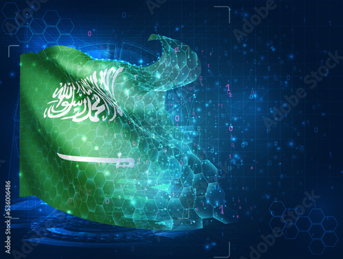Saudi Arabia,  vector flag, virtual abstract 3D object from triangular polygons on a blue background